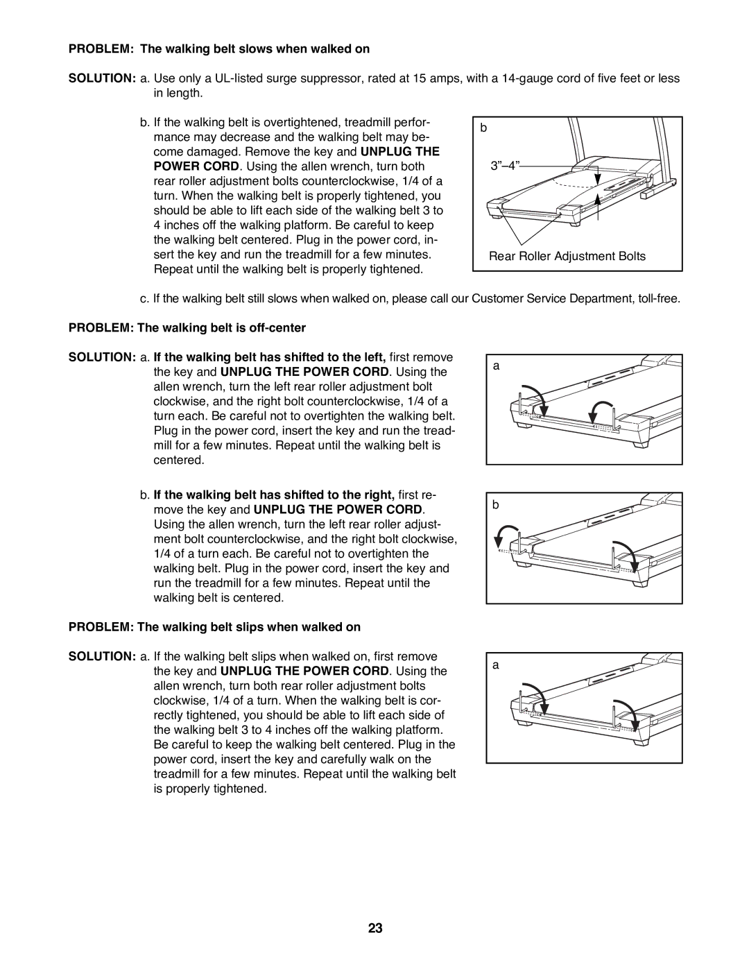 Reebok Fitness RBTL09500 manual Problem The walking belt slows when walked on, 3ÓÐ4Ó 