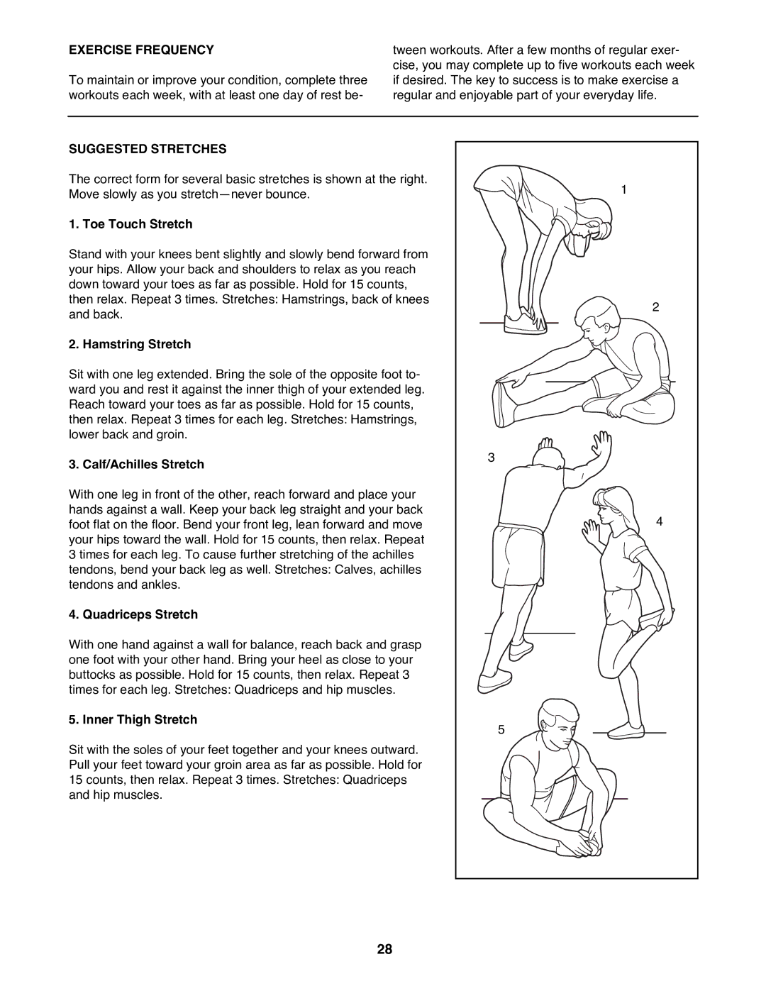 Reebok Fitness RBTL09500 manual Exercise Frequency, Suggested Stretches 