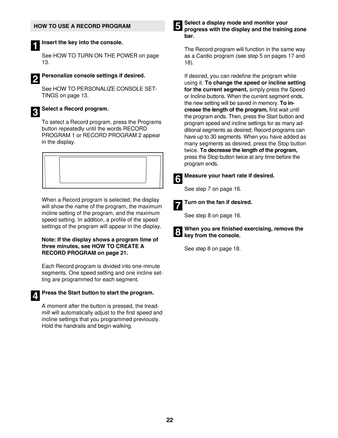 Reebok Fitness RBTL09506.0 manual HOW to USE a Record Program, Measure your heart rate if desired 