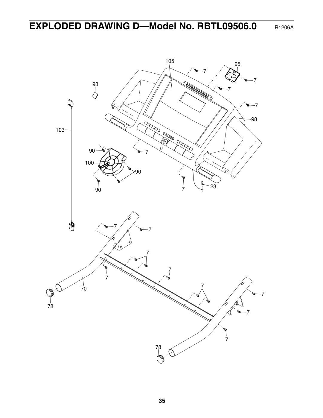 Reebok Fitness manual Exploded Drawing D-Model No. RBTL09506.0 R1206A 