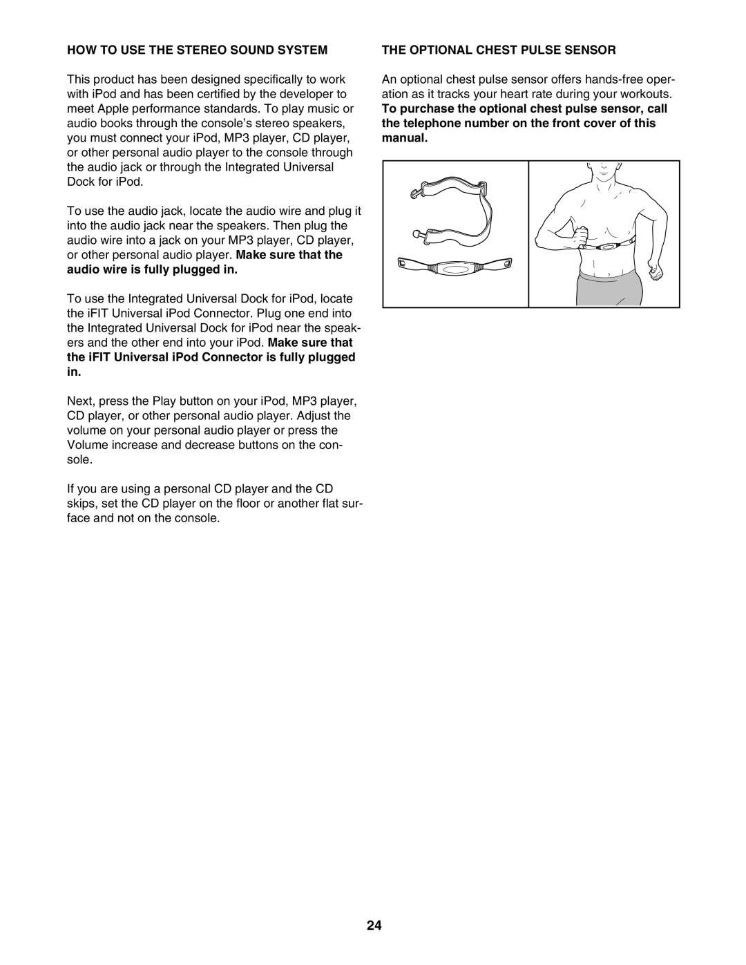 Reebok Fitness RBTL09507.0 manual HOW to USE the Stereo Sound System, Optional Chest Pulse Sensor 