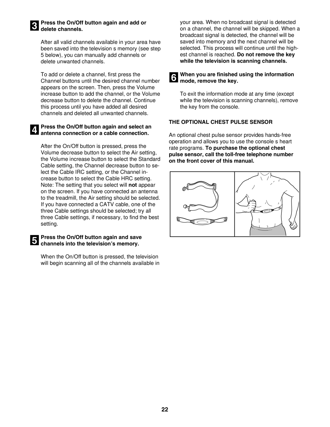 Reebok Fitness RBTL09906.0 manual Press the On/Off button again and add or Delete channels, Optional Chest Pulse Sensor 
