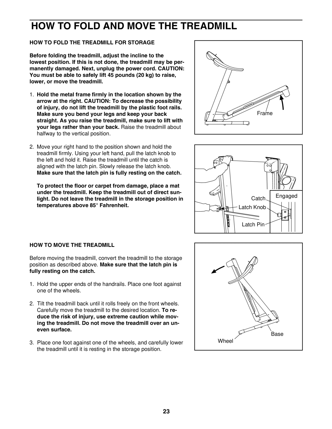 Reebok Fitness RBTL09906.0 manual HOW to Fold and Move the Treadmill, HOW to Fold the Treadmill for Storage 