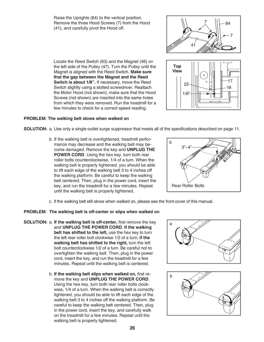 Reebok Fitness RBTL09906.1 manual Problem The walking belt slows when walked on Top 