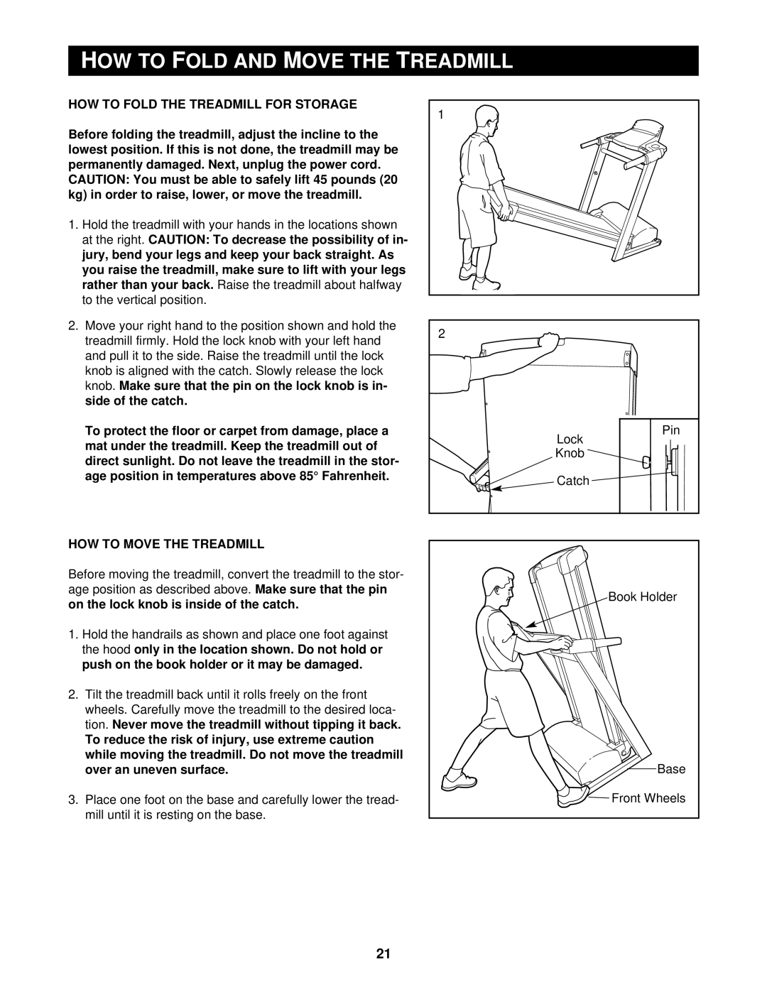 Reebok Fitness RBTL10500 manual HOW to Fold and Move the Treadmill, HOW to Fold the Treadmill for Storage 