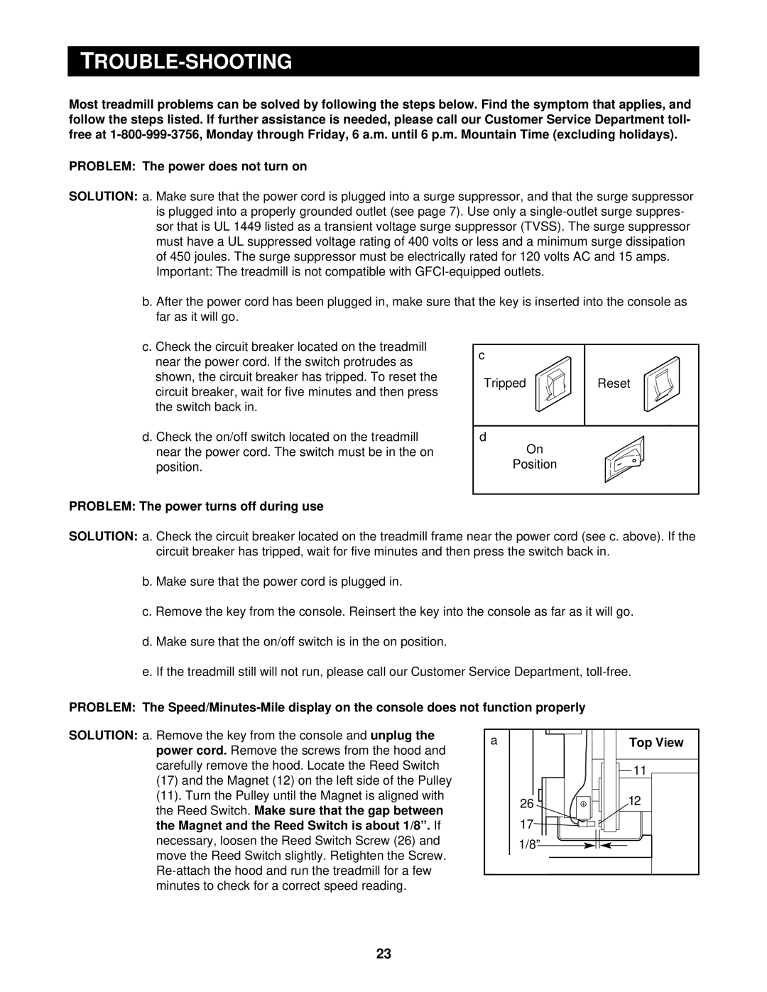 Reebok Fitness RBTL10500 manual Trouble-Shooting, Problem The power turns off during use 