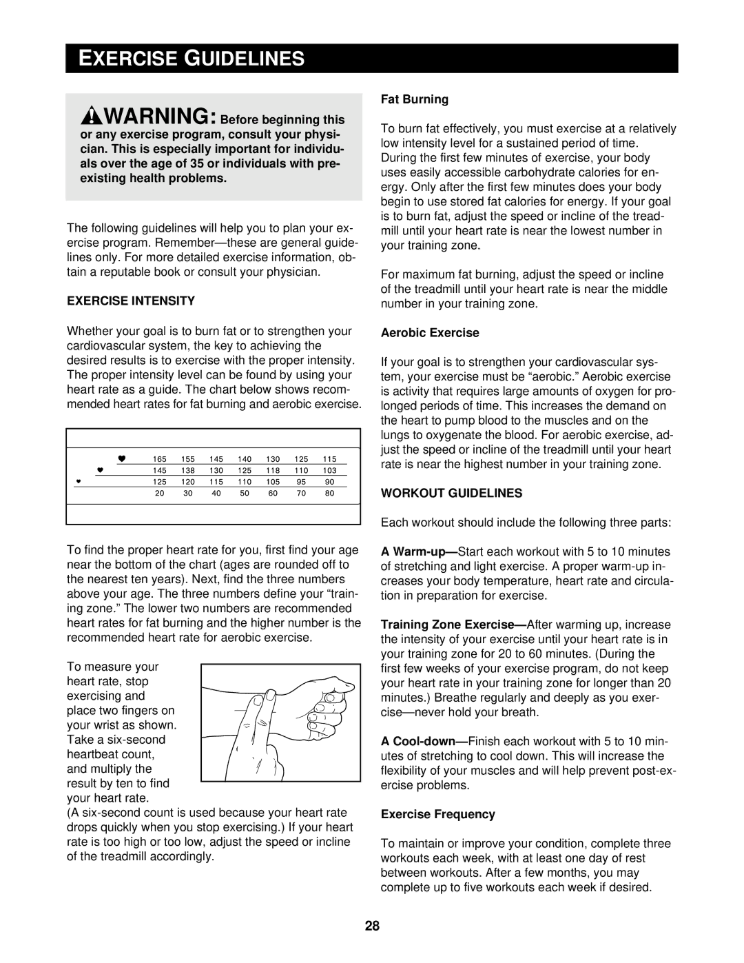 Reebok Fitness RBTL10500 manual Exercise Guidelines, Exercise Intensity, Workout Guidelines 