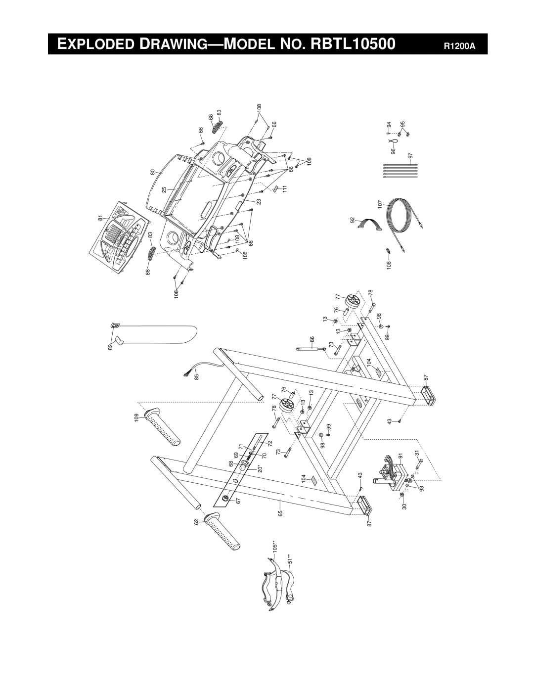 Reebok Fitness manual Exploded DRAWING-MODEL NO. RBTL10500 