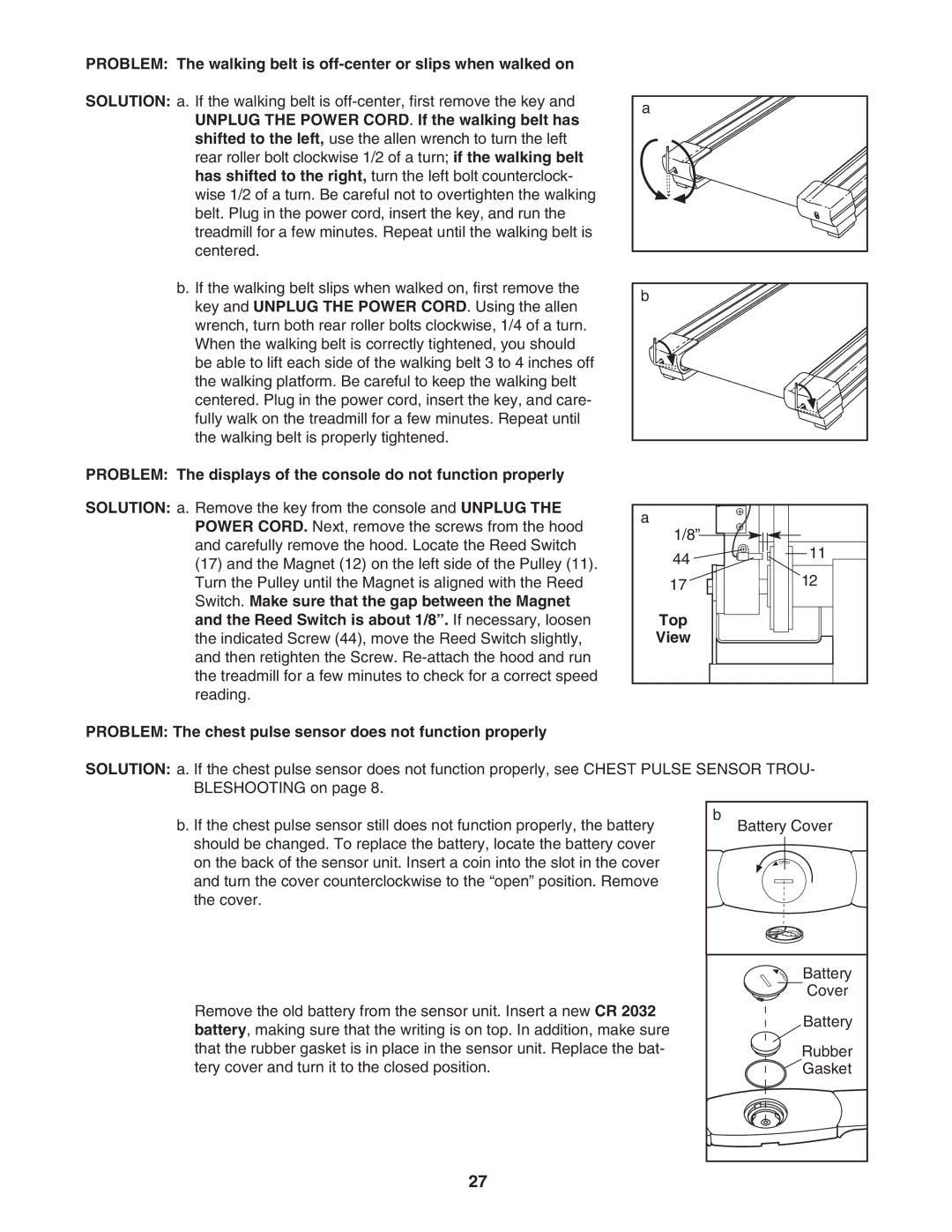 Reebok Fitness RBTL111040 manual Problem The displays of the console do not function properly 