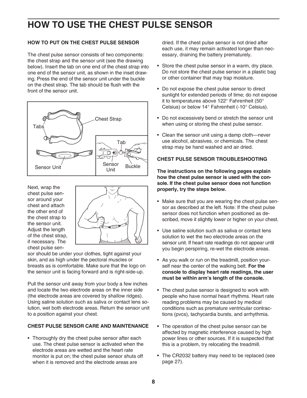 Reebok Fitness RBTL11104.1 manual HOW to USE the Chest Pulse Sensor, HOW to PUT on the Chest Pulse Sensor 