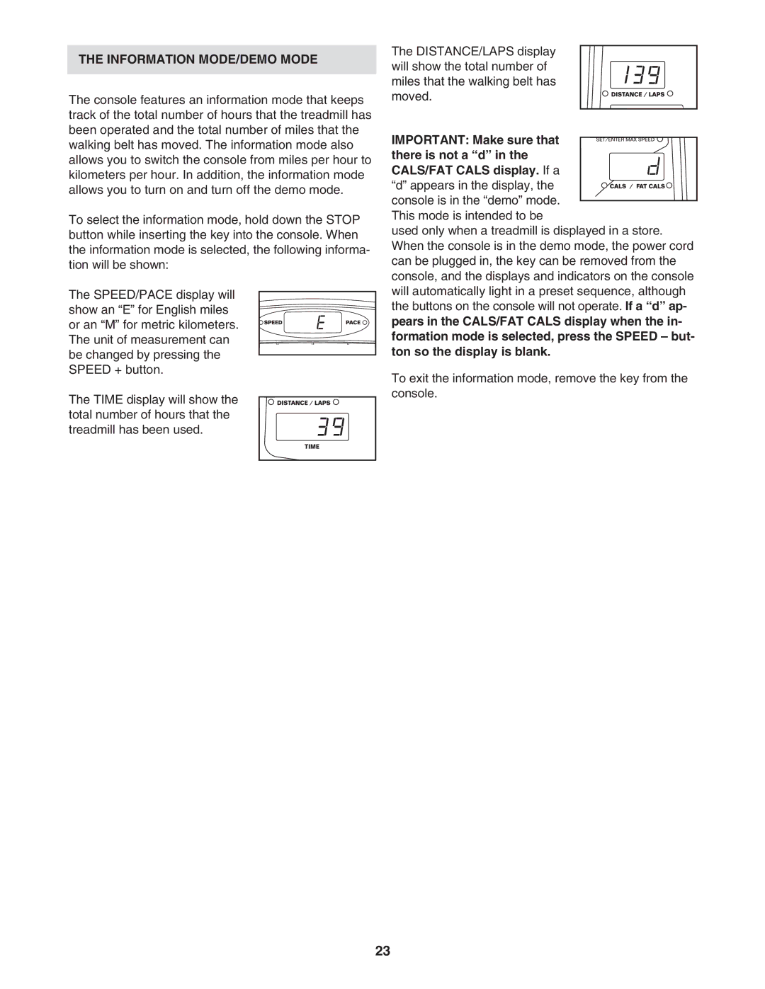 Reebok Fitness RBTL11830 manual Information MODE/DEMO Mode 