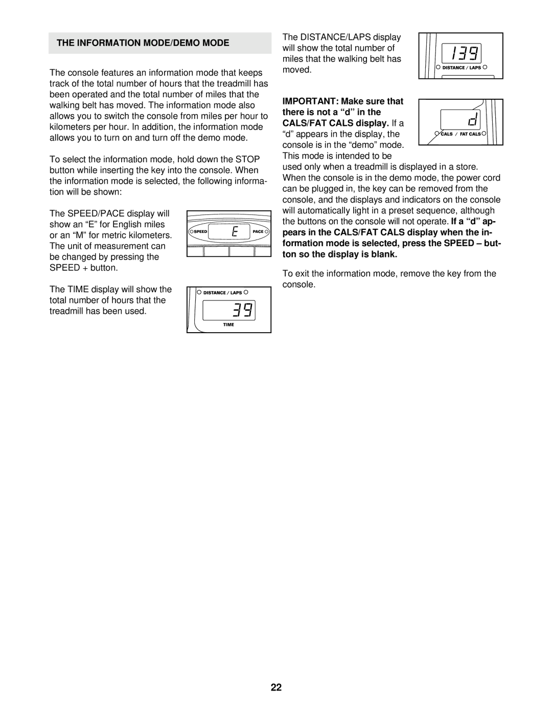 Reebok Fitness RBTL11910 manual Information MODE/DEMO Mode 