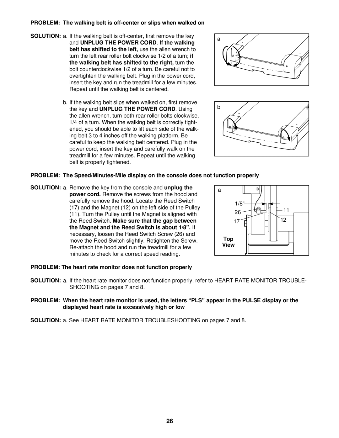 Reebok Fitness RBTL11910 manual Top, Problem The heart rate monitor does not function properly 