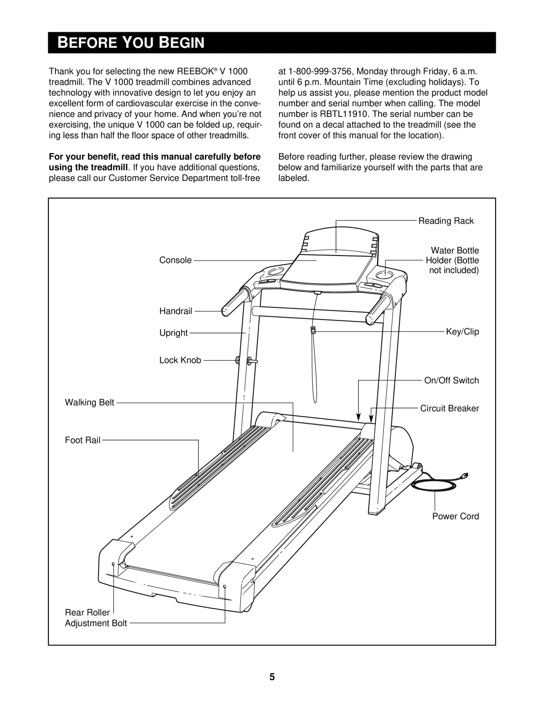 Reebok Fitness RBTL11910 manual Before YOU Begin 