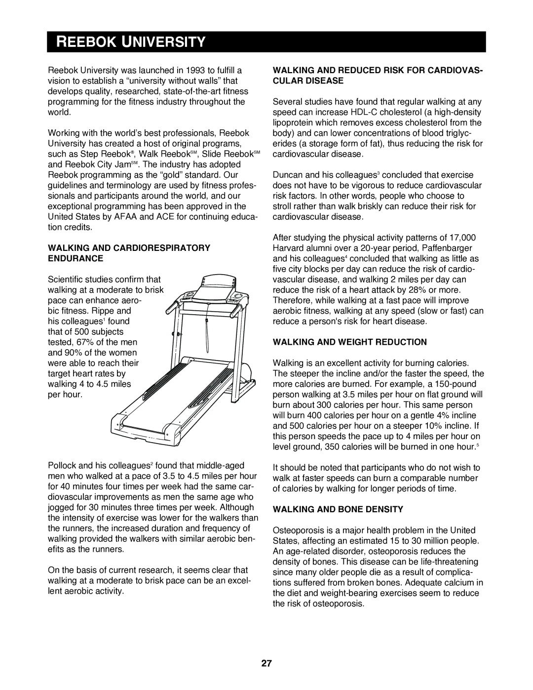 Reebok Fitness RBTL11920 manual Reebok University, Walking and Cardiorespiratory Endurance, Walking and Weight Reduction 