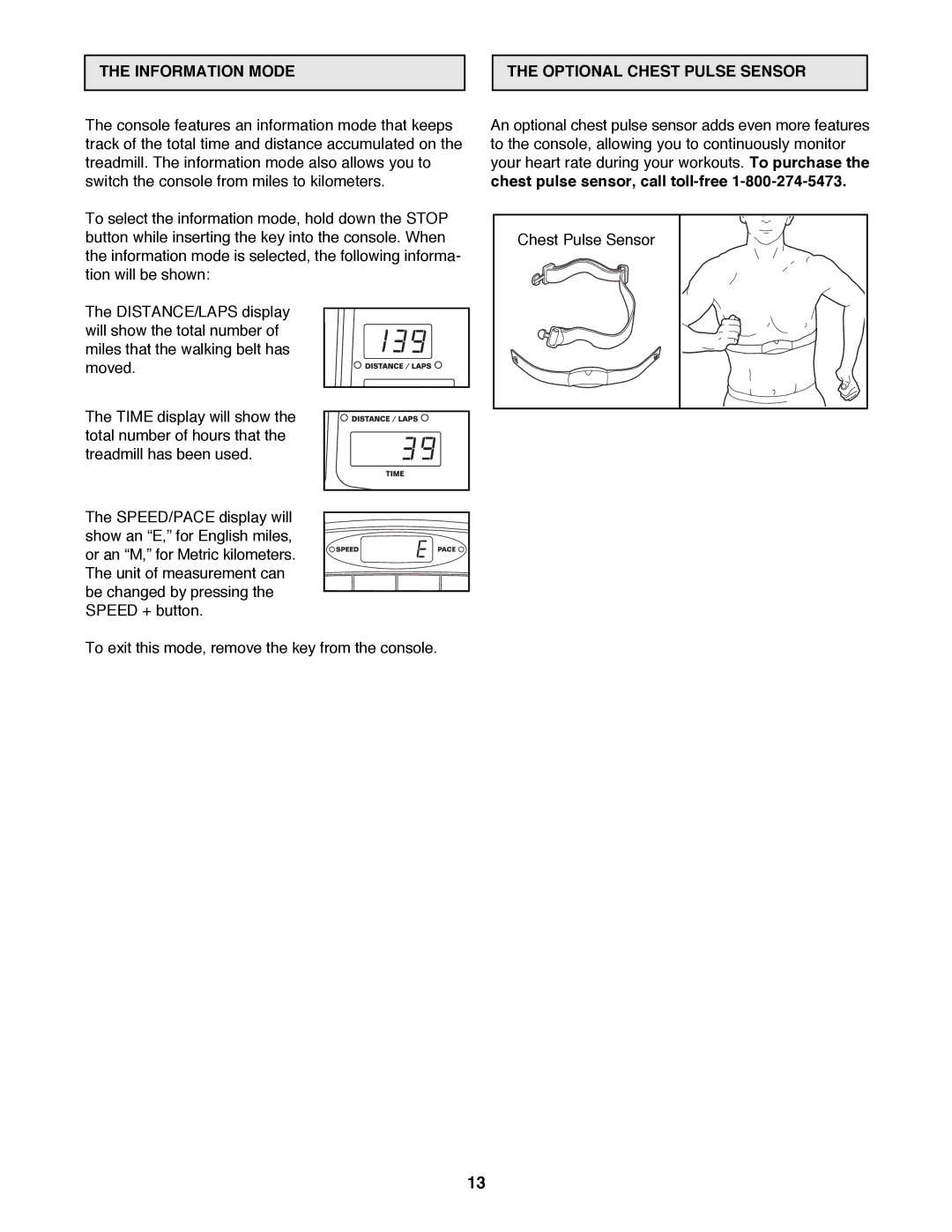 Reebok Fitness RBTL11980 manual Information Mode Optional Chest Pulse Sensor 