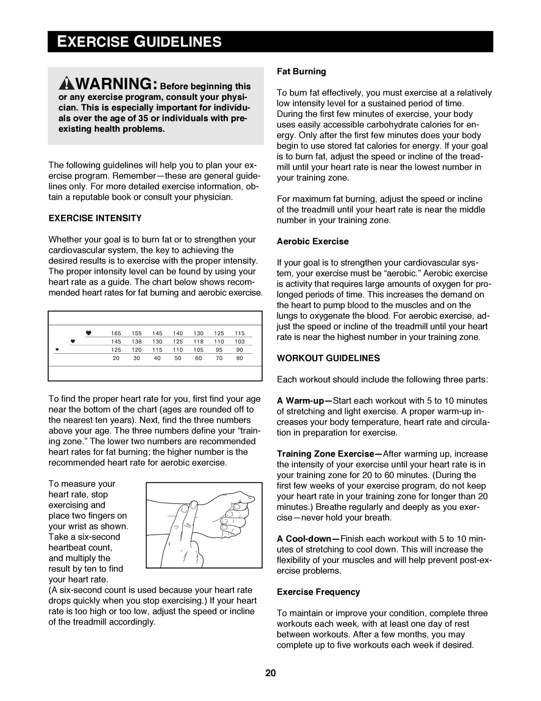 Reebok Fitness RBTL11980 manual Exercise Guidelines, Exercise Intensity, Workout Guidelines 