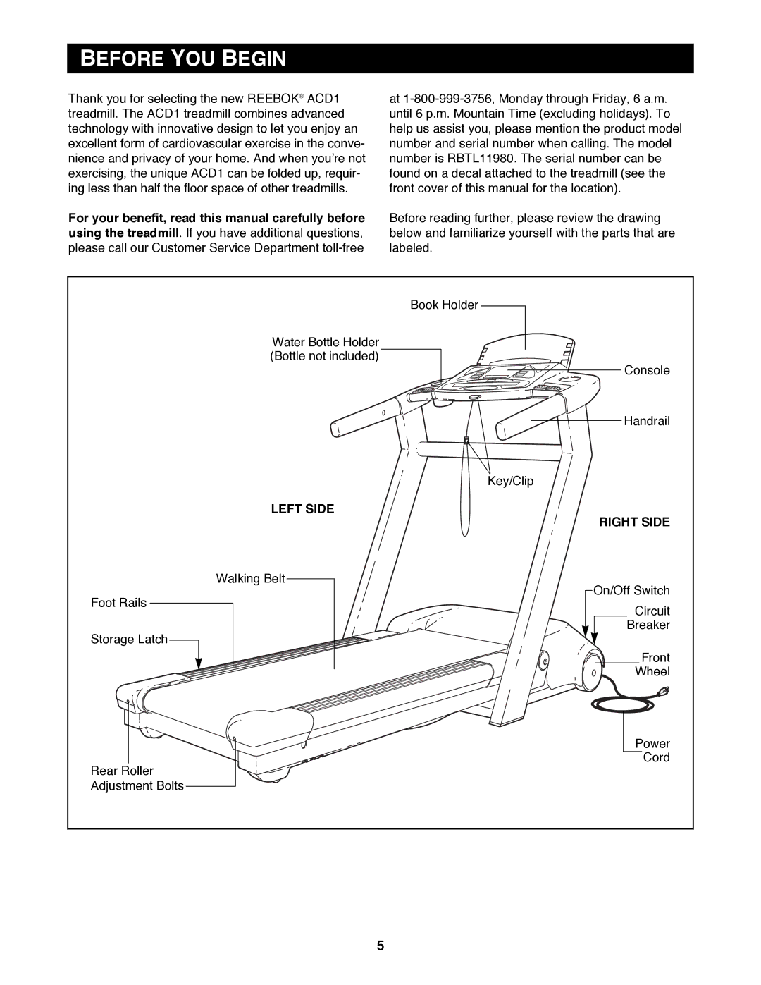 Reebok Fitness RBTL11980 manual Before YOU Begin, Left Side, Right Side 