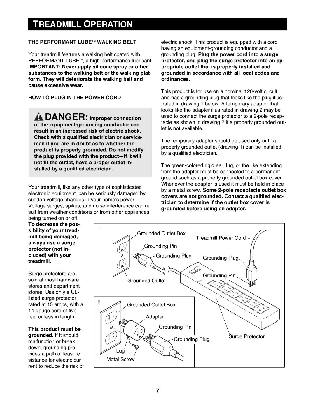 Reebok Fitness RBTL11981 manual Treadmill Operation, Performant Lubetm Walking Belt, HOW to Plug in the Power Cord 