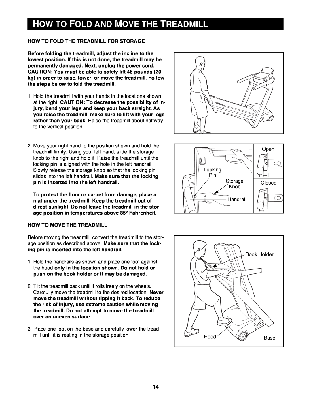 Reebok Fitness RBTL11981 manual How To Fold And Move The Treadmill, How To Fold The Treadmill For Storage 