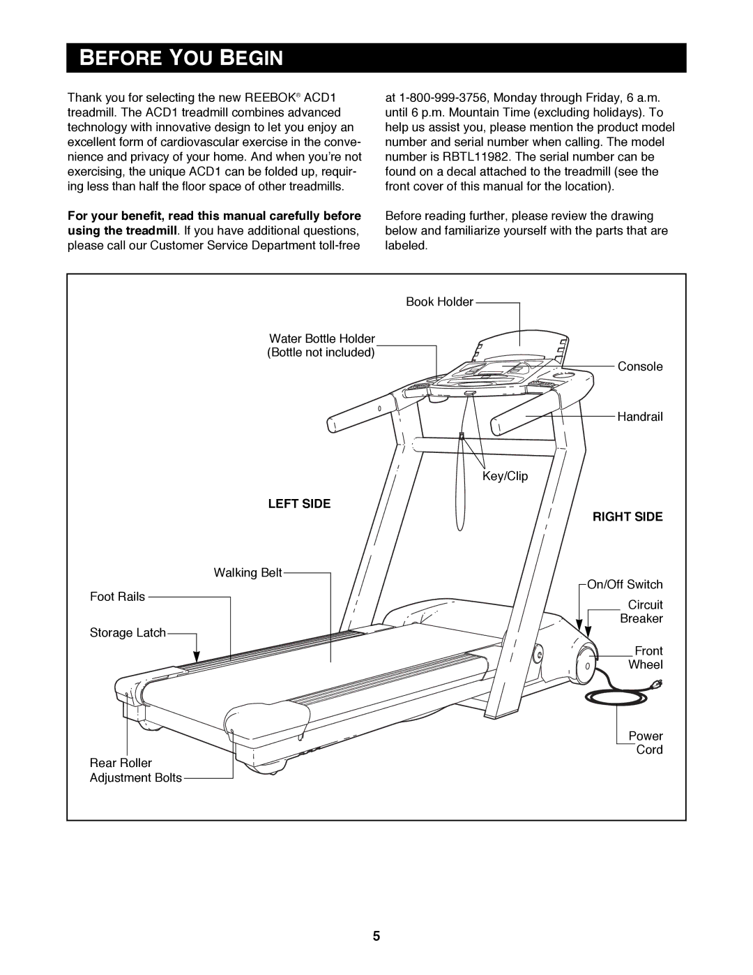 Reebok Fitness RBTL11982 manual Before YOU Begin, Left Side, Right Side 