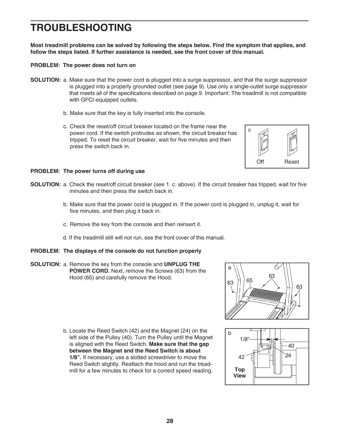 Reebok Fitness RBTL12204.0 manual Troubleshooting, Problem The power turns off during use, Top 