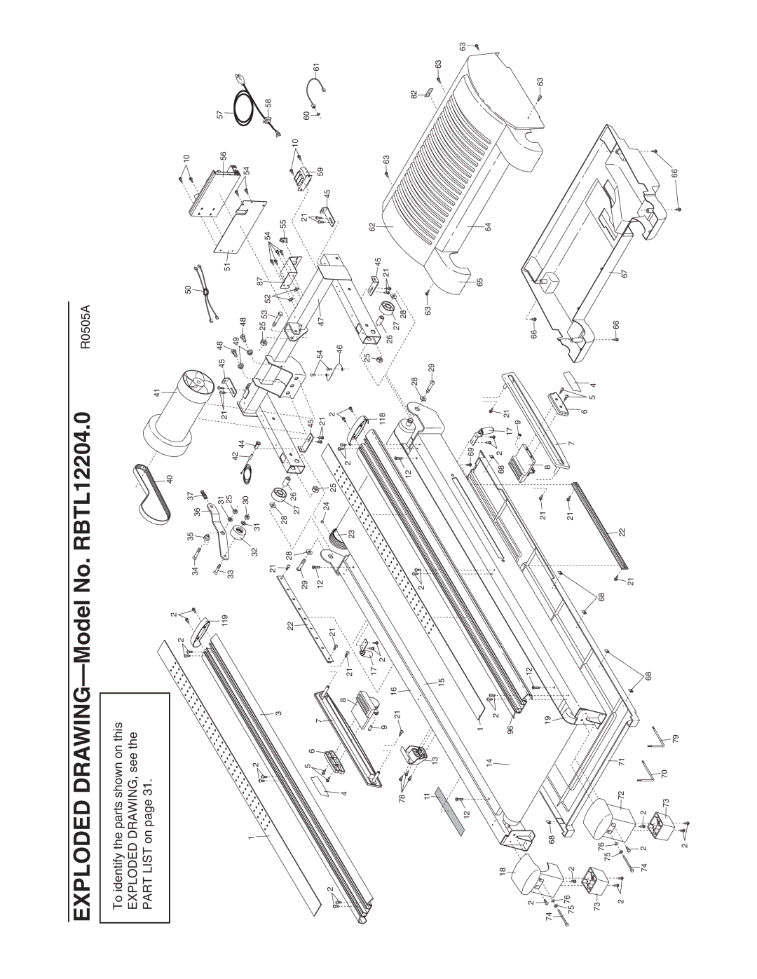 Reebok Fitness manual Exploded DRAWING-Model No. RBTL12204.0 