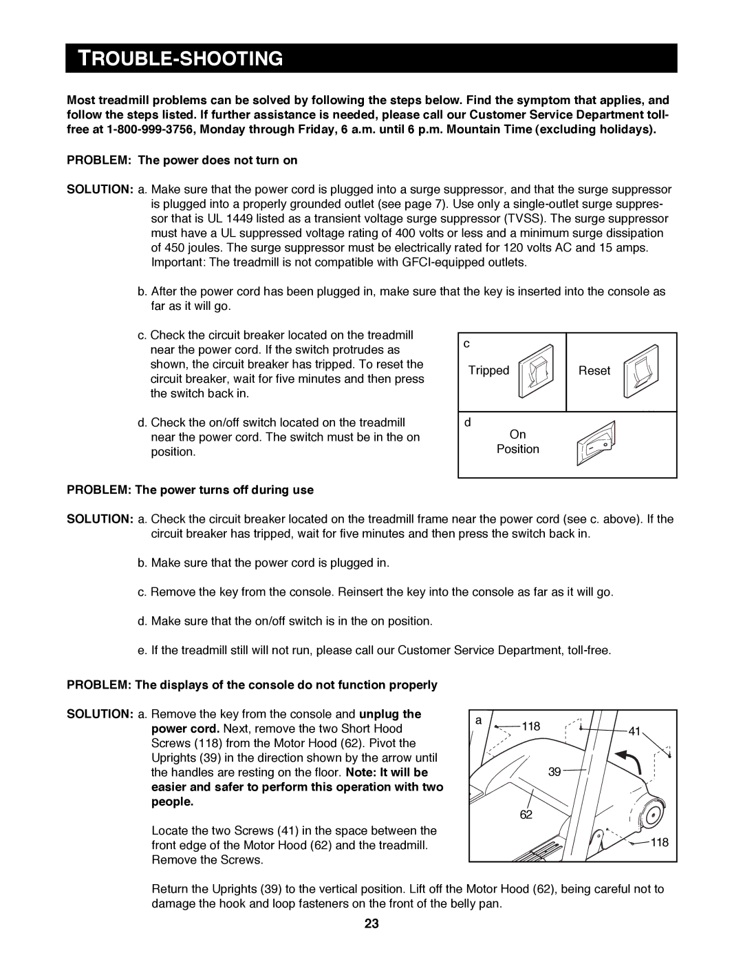 Reebok Fitness RBTL12900 manual Trouble-Shooting, Problem The power turns off during use 