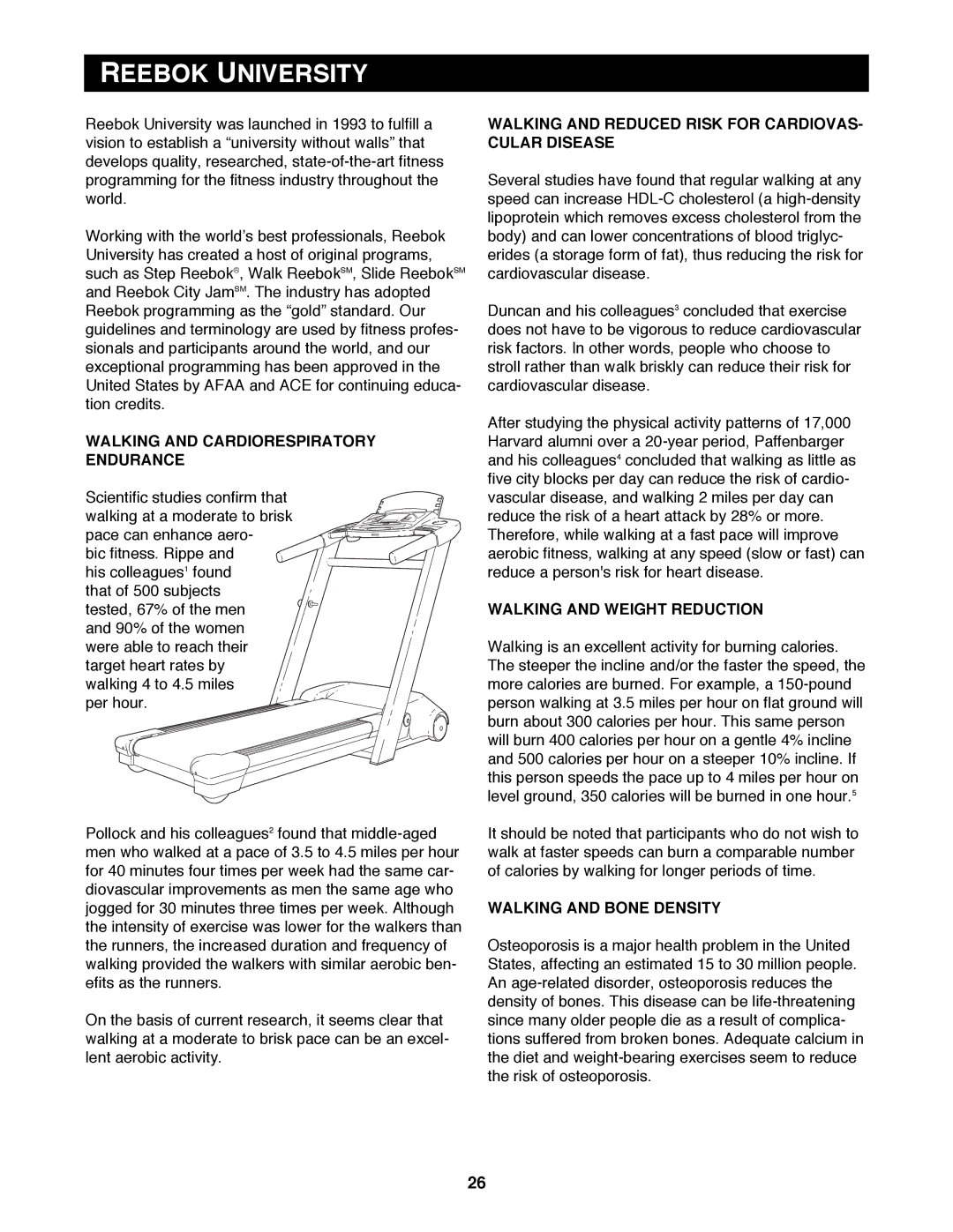 Reebok Fitness RBTL12900 manual Reebok University, Walking and Cardiorespiratory Endurance, Walking and Weight Reduction 