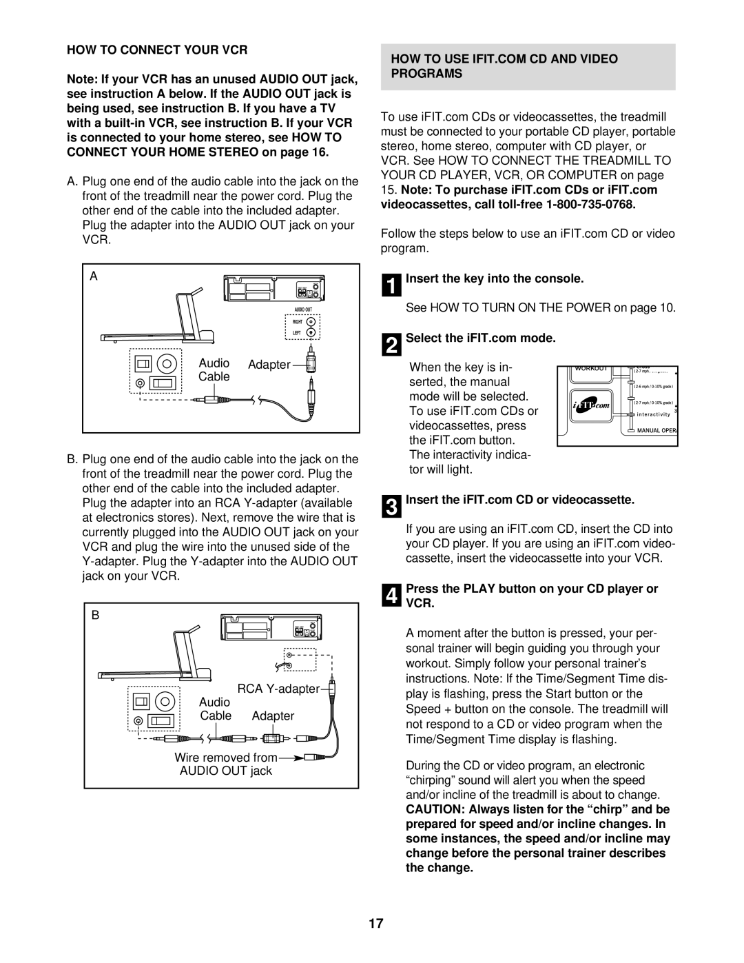 Reebok Fitness RBTL12910 HOW to Connect Your VCR, Audio Adapter Cable, PressVCR. the Play button on your CD player or 