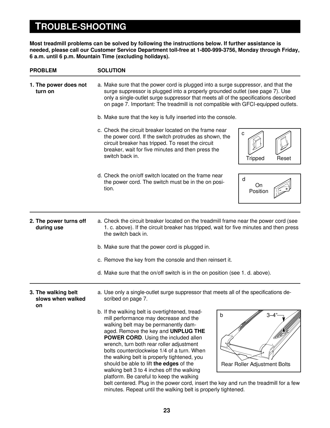 Reebok Fitness RBTL12910 manual Trouble-Shooting, Problemsolution 