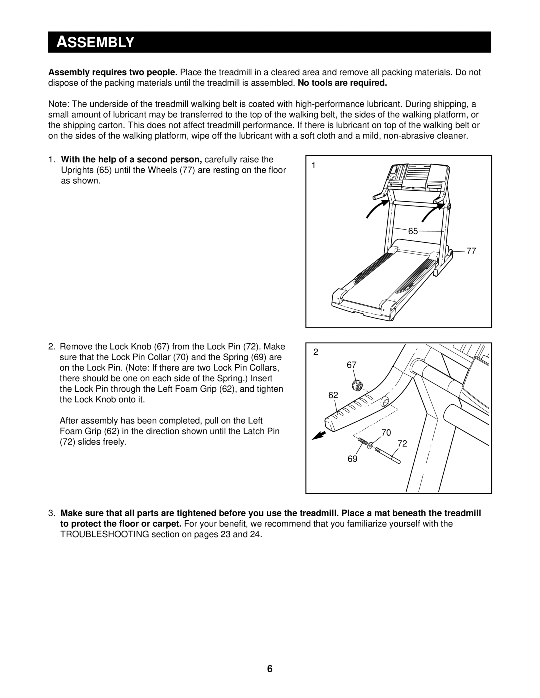 Reebok Fitness RBTL12911 manual Assembly 