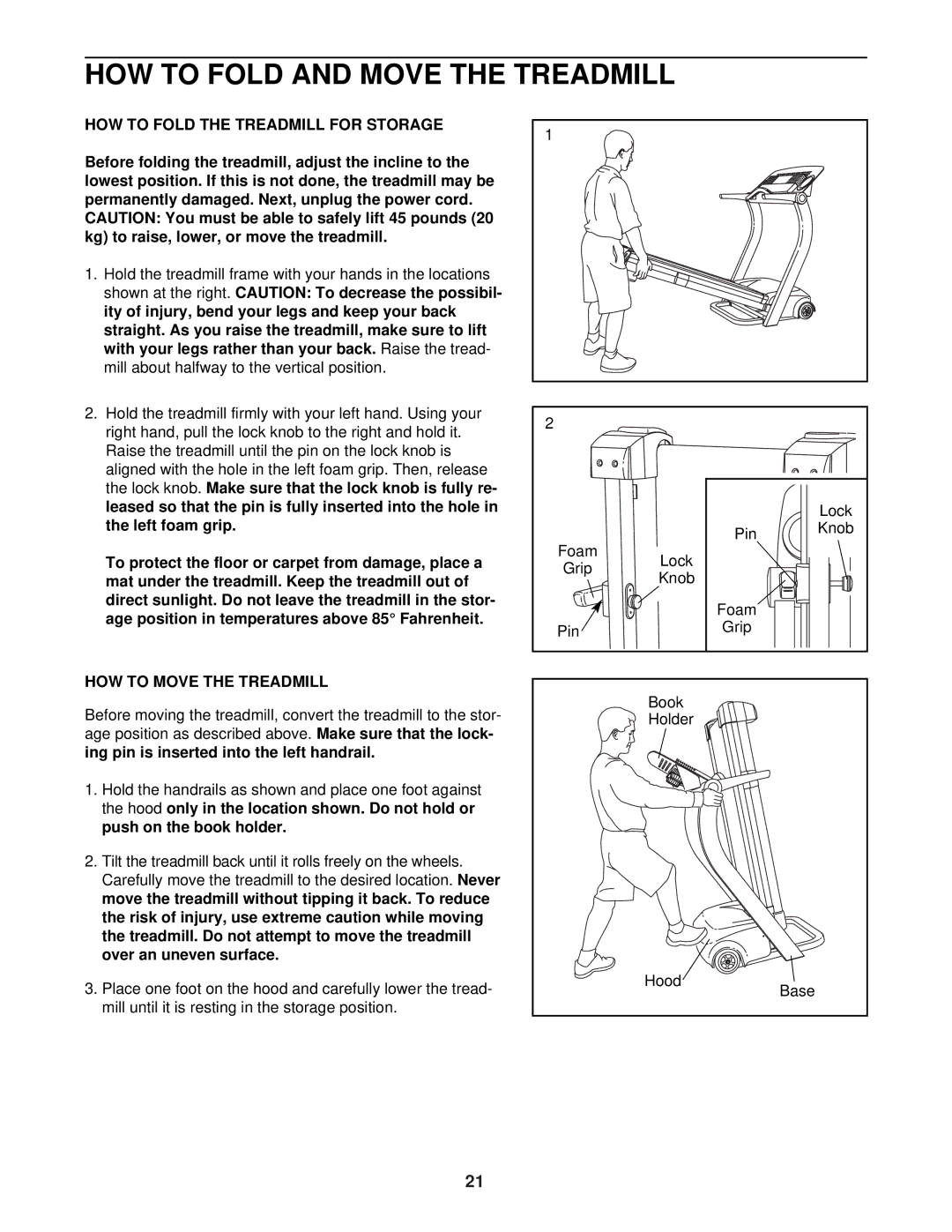 Reebok Fitness RBTL12920 manual HOW to Fold and Move the Treadmill, HOW to Fold the Treadmill for Storage 