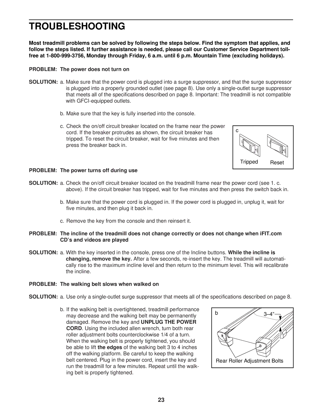 Reebok Fitness RBTL12920 manual Troubleshooting, Problem The power turns off during use 