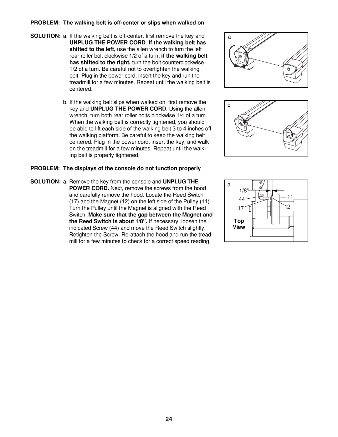 Reebok Fitness RBTL12920 manual Problem The displays of the console do not function properly, Top 