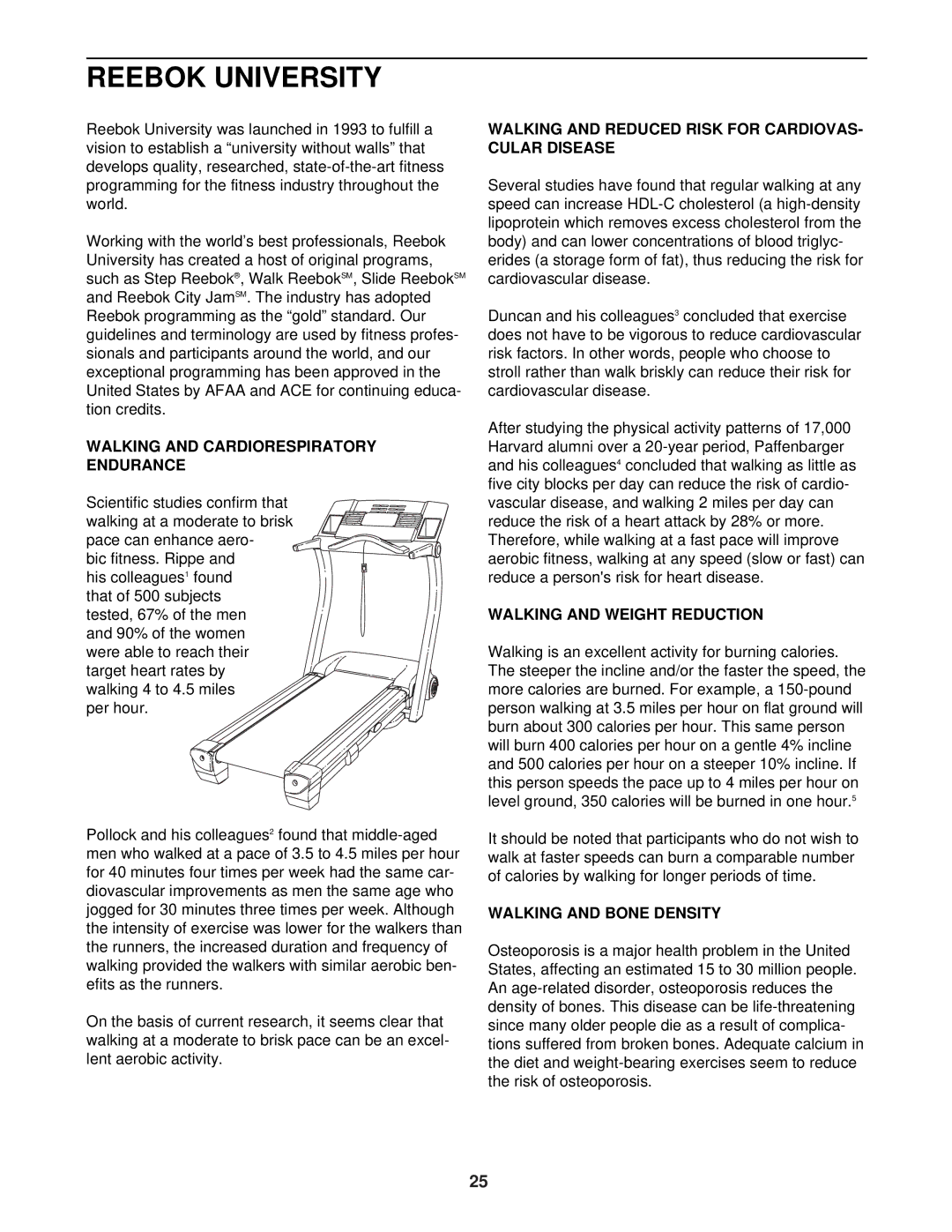 Reebok Fitness RBTL12920 manual Reebok University, Walking and Cardiorespiratory Endurance, Walking and Weight Reduction 