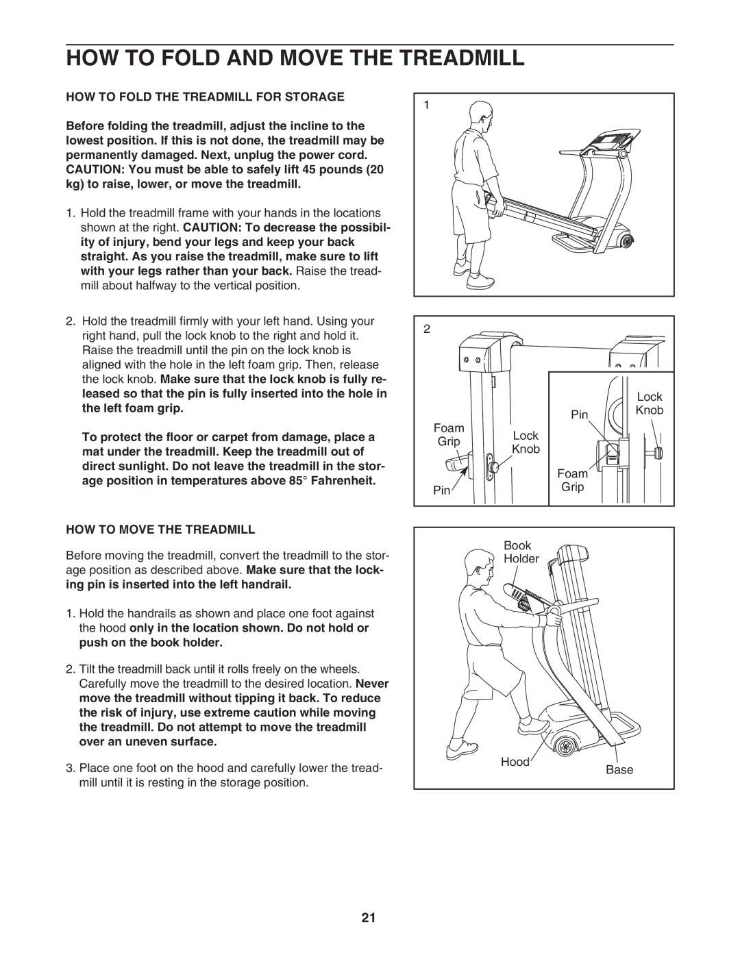 Reebok Fitness RBTL12921 manual HOW to Fold and Move the Treadmill, HOW to Fold the Treadmill for Storage 