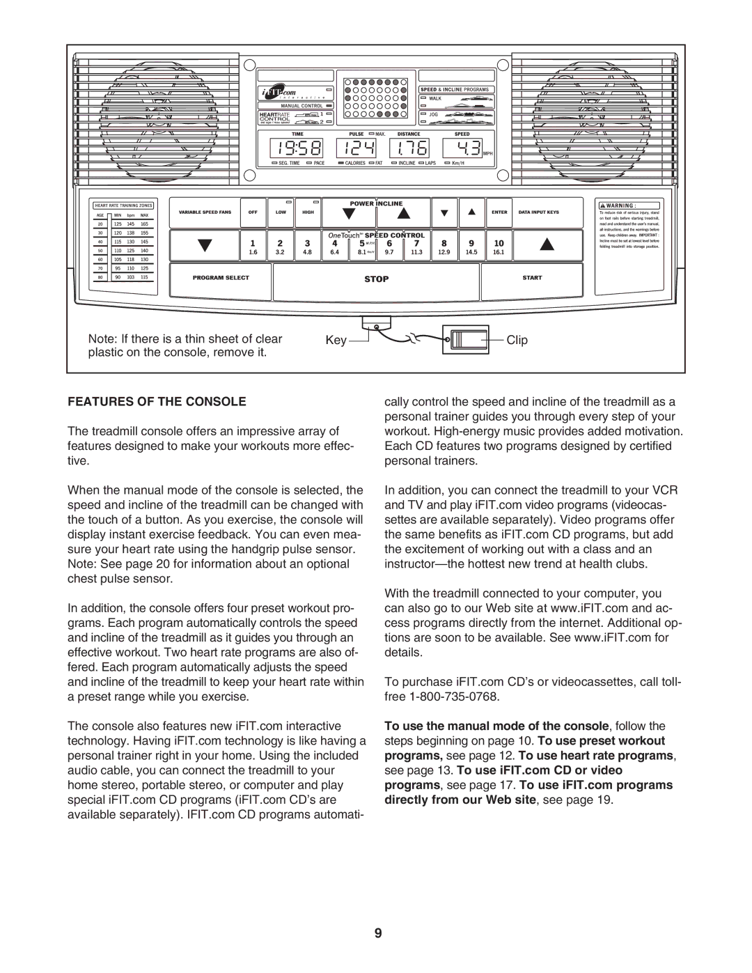 Reebok Fitness RBTL12921 manual Features of the Console 