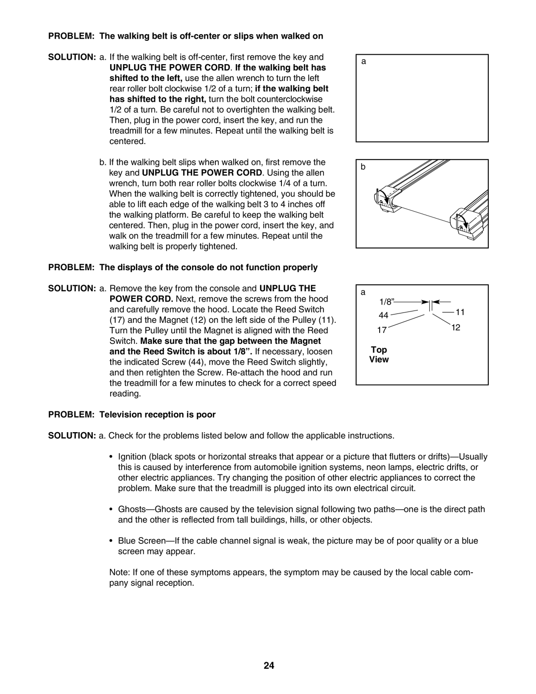 Reebok Fitness RBTL13305.2 manual Problem The displays of the console do not function properly 