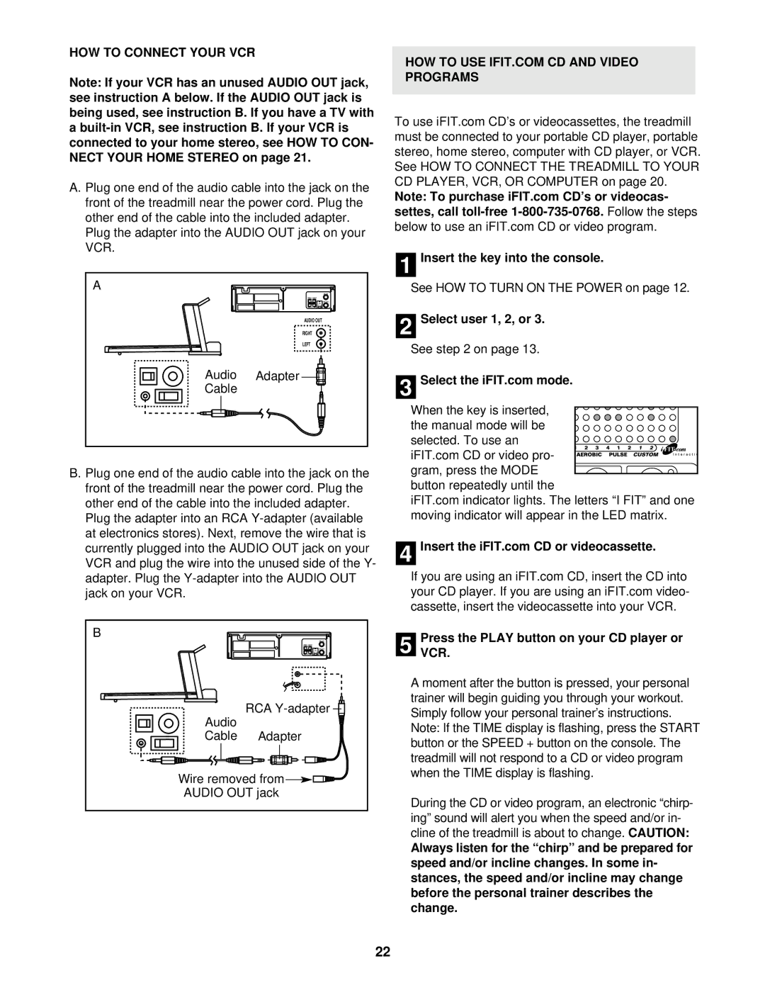 Reebok Fitness RBTL13910 HOW to Connect Your VCR, Audio Adapter Cable, PressVCR. the Play button on your CD player or 