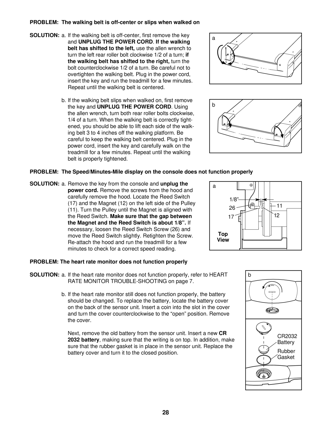 Reebok Fitness RBTL13910 manual Top, Problem The heart rate monitor does not function properly 