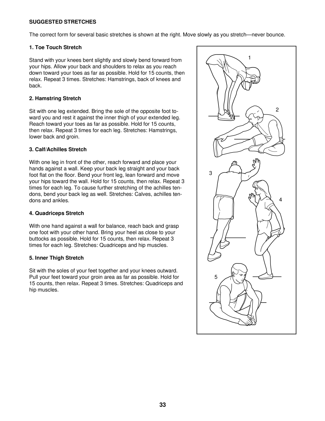 Reebok Fitness RBTL13910 manual Suggested Stretches 