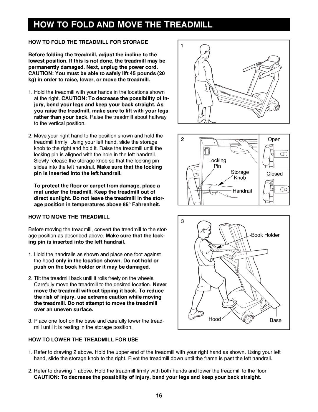 Reebok Fitness RBTL13980 manual HOW to Fold and Move the Treadmill, HOW to Fold the Treadmill for Storage 