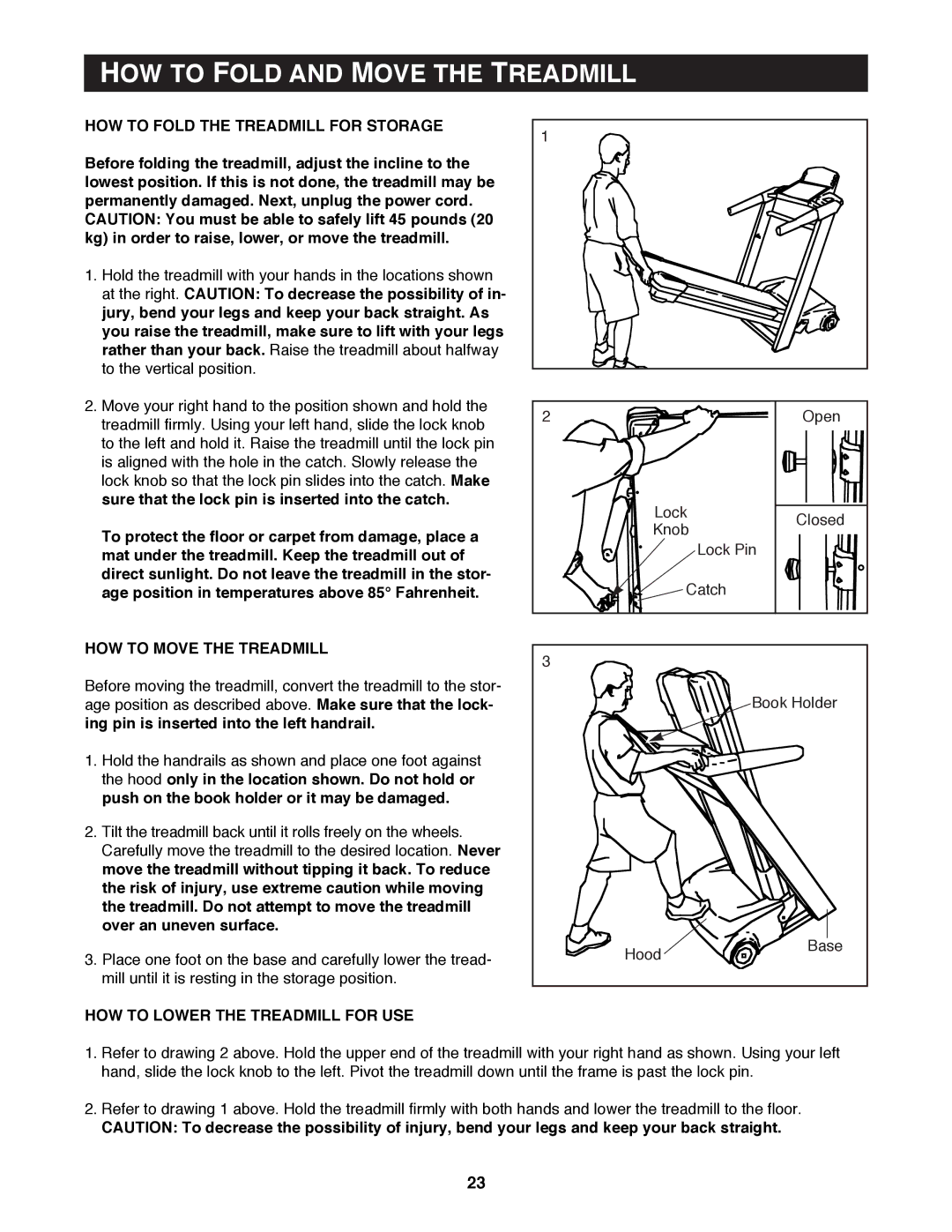 Reebok Fitness RBTL13990 manual HOW to Fold and Move the Treadmill, HOW to Fold the Treadmill for Storage 