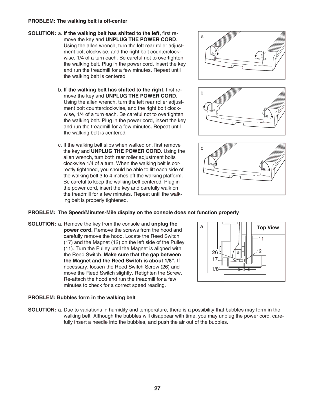 Reebok Fitness RBTL14501 manual Reed Switch. Make sure that the gap between, Magnet and the Reed Switch is about 1/8. If 