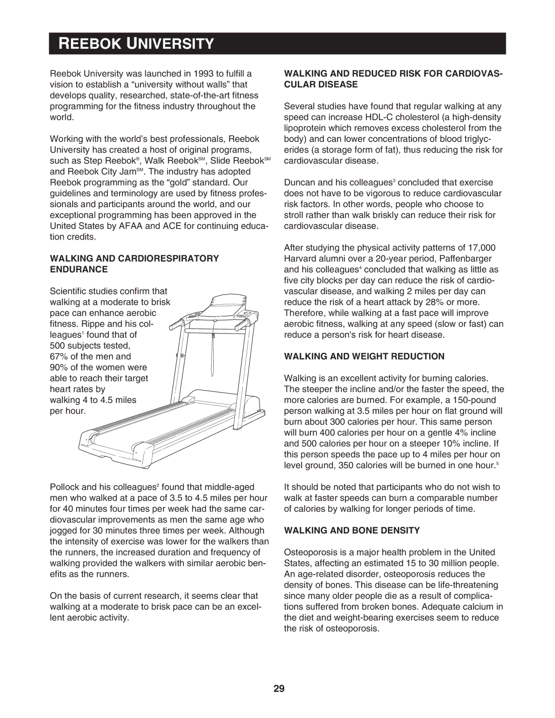 Reebok Fitness RBTL14501 manual Reebok University, Walking and Cardiorespiratory Endurance, Walking and Weight Reduction 