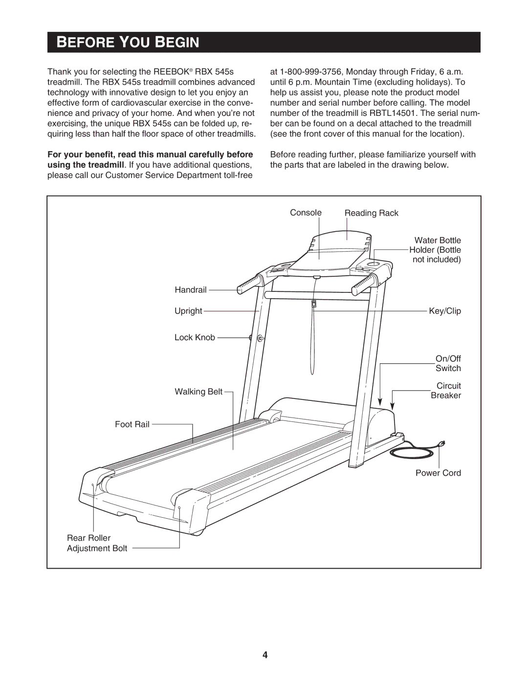 Reebok Fitness RBTL14501 manual Before YOU Begin 