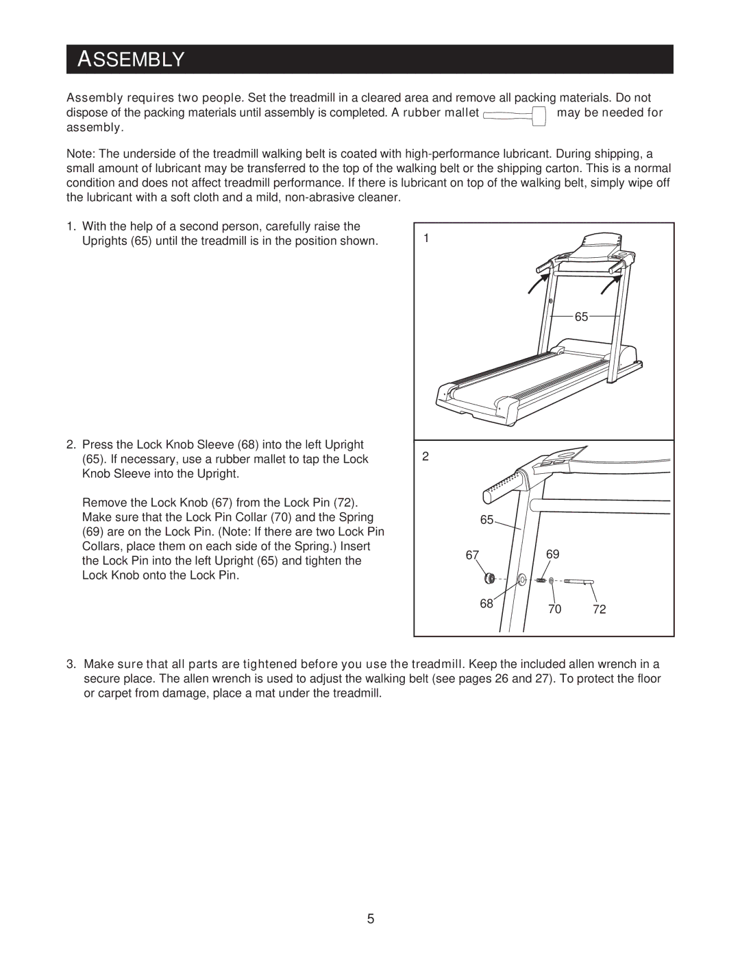 Reebok Fitness RBTL14501 manual Assembly 