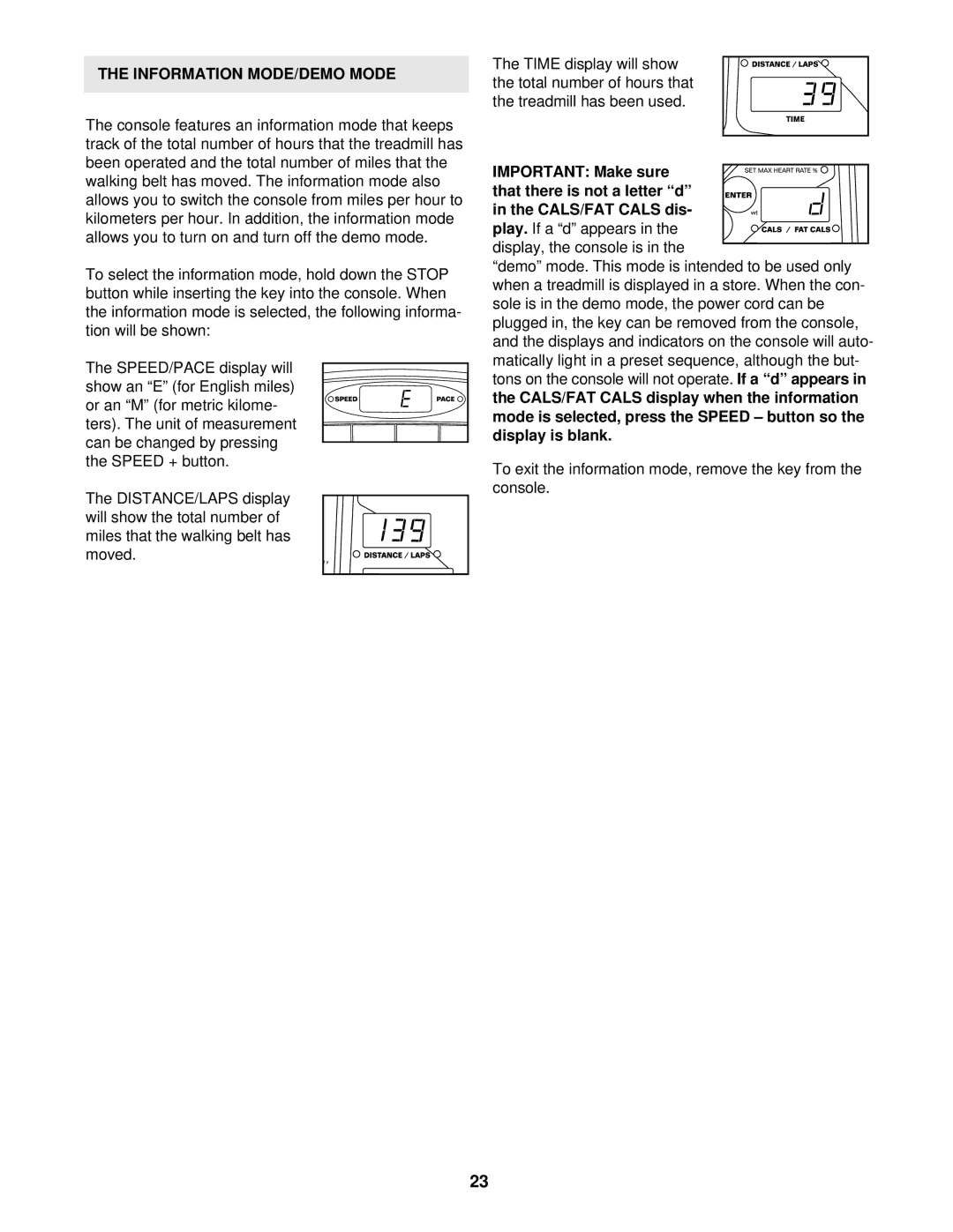 Reebok Fitness RBTL14600 manual Information MODE/DEMO Mode 