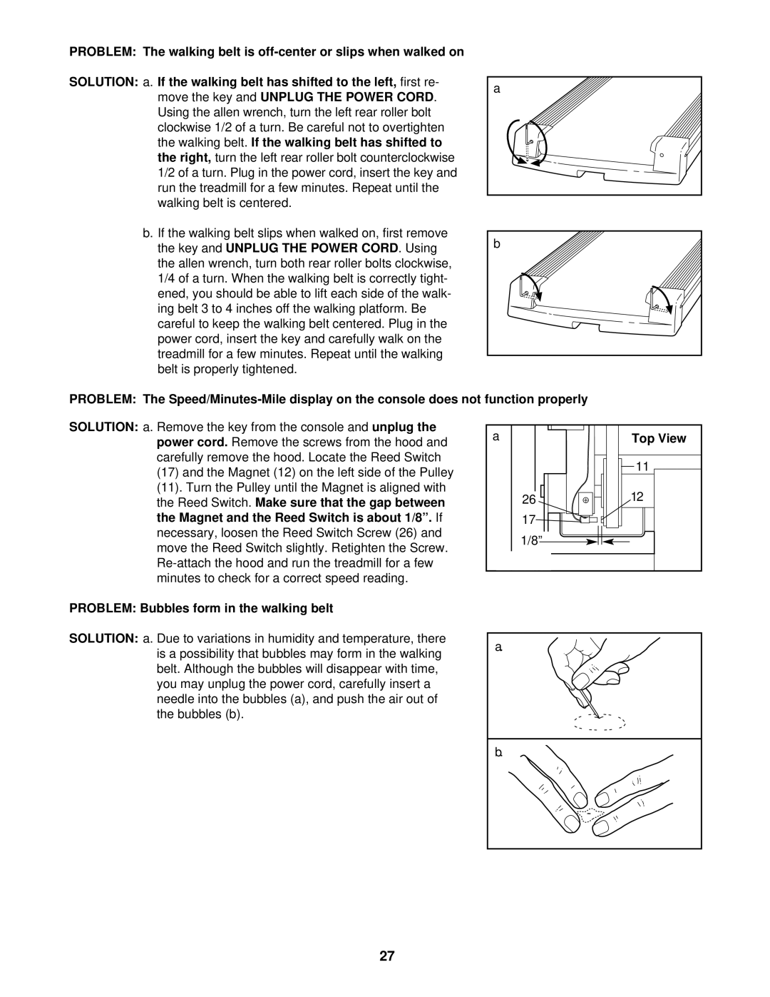 Reebok Fitness RBTL14600 manual Problem Bubbles form in the walking belt 